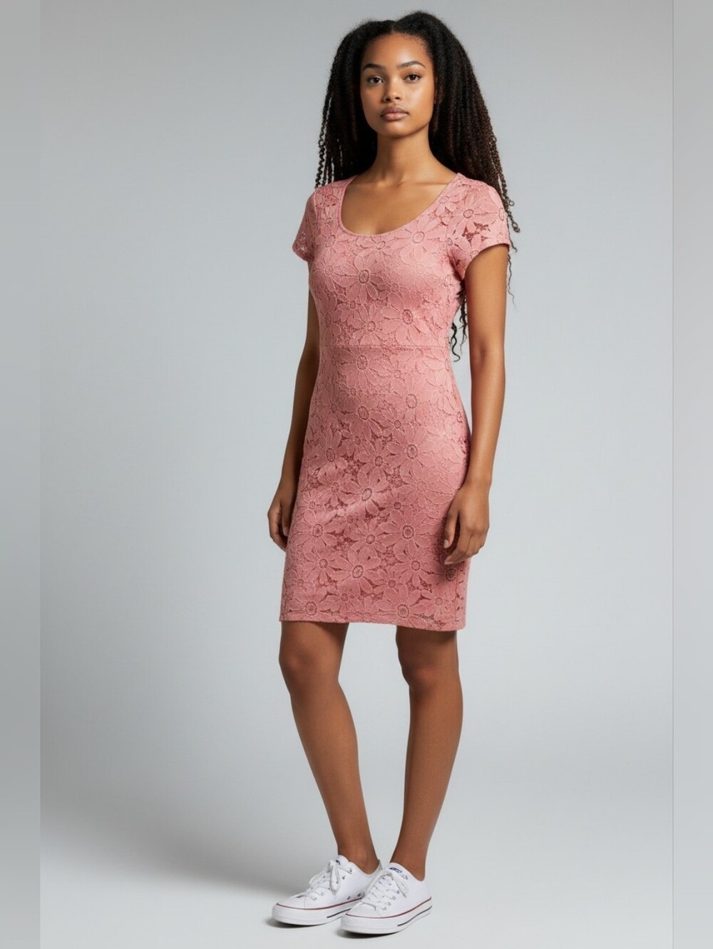 Tiana B.‎ Coral Pink Lace Floral Mini Dress